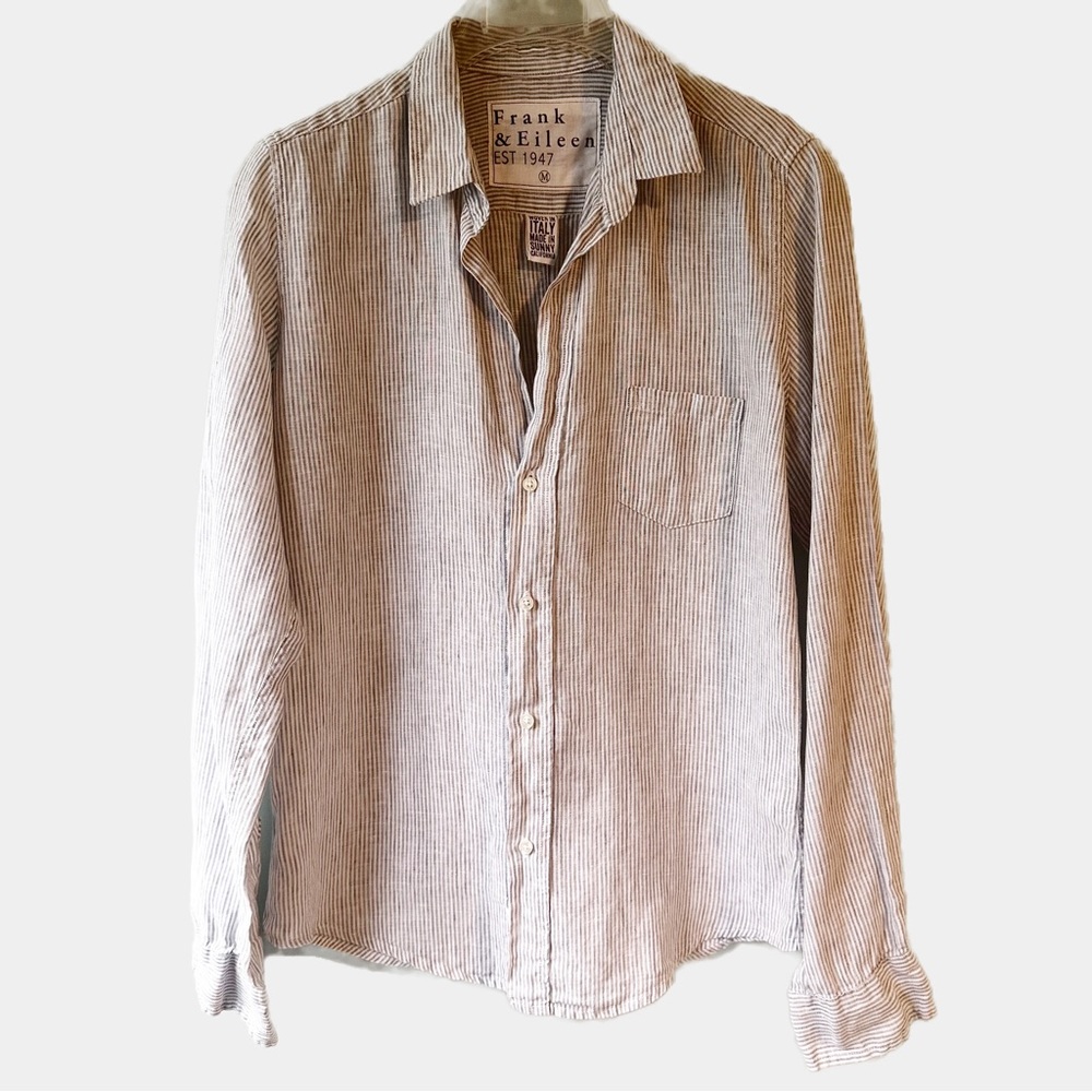 Frank & Eileen Barry Striped Button Down Shirt 100% Linen Classic Medium